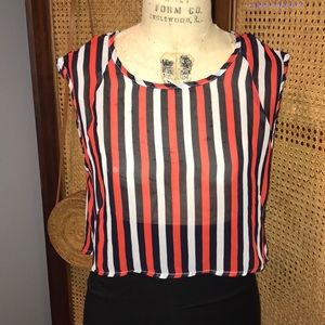 Vintage navy white and red striped blouse